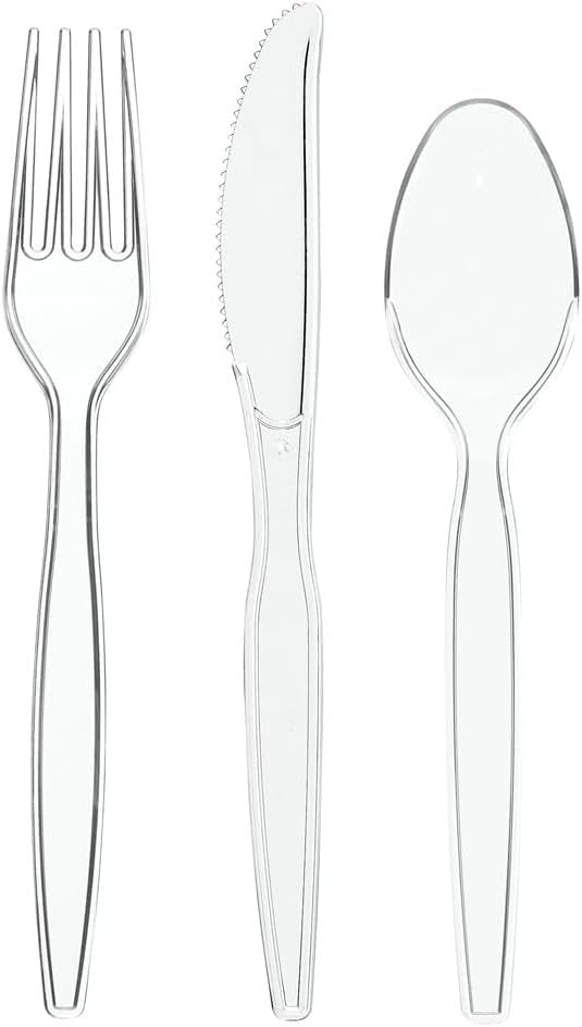 Comfy Package [360 Combo Pack] Basic Clear Silverware, Heavyweight Disposable Utensils - 180 Forks, 120 Spoons and 60 Knives Cutlery, Perfect for Wedding, Parties and Events