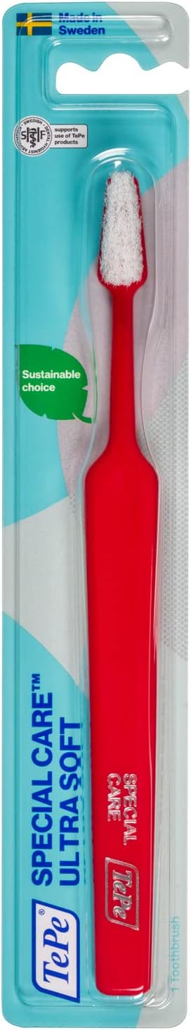 TePe Special Care - Spazzolino da denti speciale ultra morbido, ideale per uso post-operatorio, misura regolare, colore rosso, 1 pz x confezione