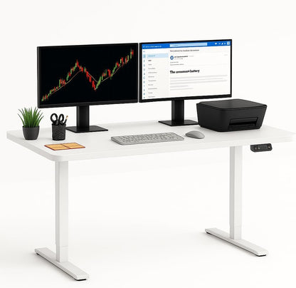 Lidron AKI Electric Standing Desk – Frost | Smart Controller, Sleek & Ergonomic | 1-Piece Double Side Laminated Tabletop, Made in Canada | 56 x 28 in (White Frame/White Tabletop)