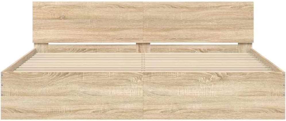 Sonoma Oak King Size Bed Frame Without Mattress 183x203 cm - Durable Engineered Wood Platform with Headboard and Sturdy Plywood Slats, Modern Low Profile, Ideal for Bedroom Furniture