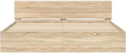 Sonoma Oak King Size Bed Frame Without Mattress 183x203 cm - Durable Engineered Wood Platform with Headboard and Sturdy Plywood Slats, Modern Low Profile, Ideal for Bedroom Furniture