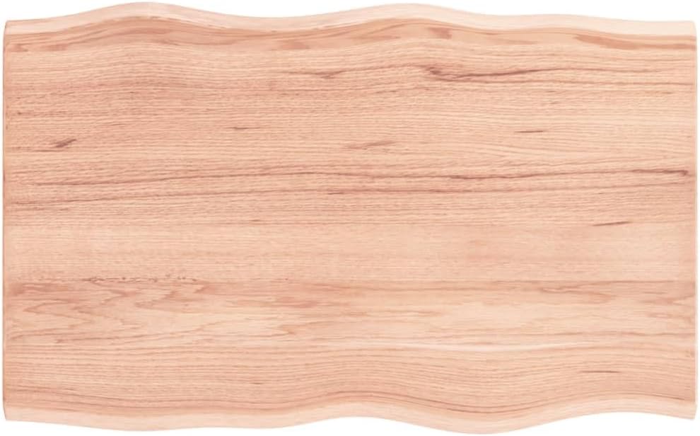 vidaXL Solid Oak Wood Table Top | Handcrafted with Live Edge | Versatile & Treated Surface | Light Brown | 80x50x2 cm