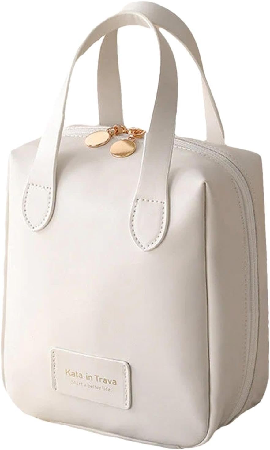 Toiletry Bag | Toiletry Bag for Women | Large PU Leather Organizer - Toiletry Bag with 2 Compartments and 6 Pockets - Water-Resistant Portable Hygiene Bag for Makeup - Travel Companion, White