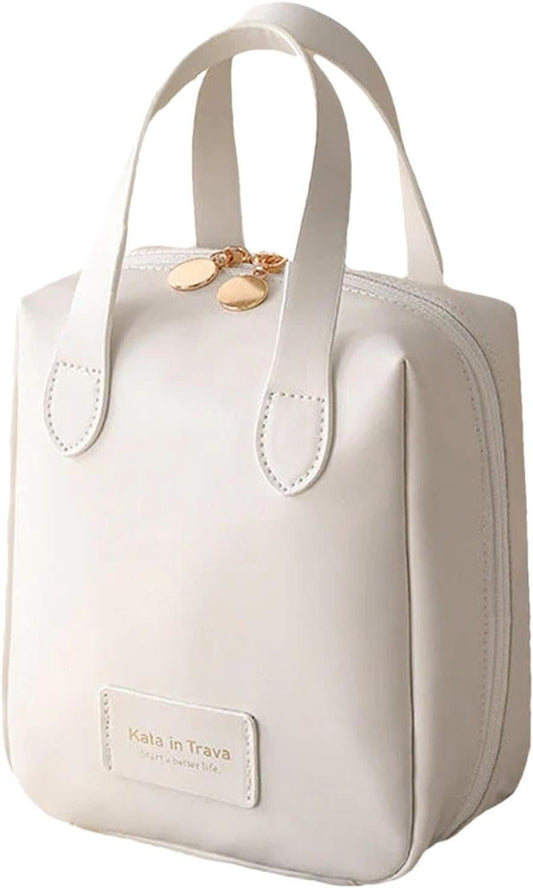 Toiletry Bag | Toiletry Bag for Women | Large PU Leather Organizer - Toiletry Bag with 2 Compartments and 6 Pockets - Water-Resistant Portable Hygiene Bag for Makeup - Travel Companion, White