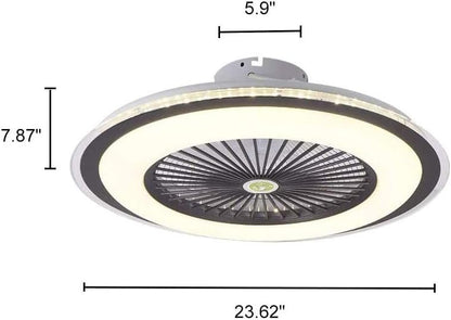 Modern Acrylic Ceiling Fans with Lights - UL LISTIED LED Flush Mount Ceiling Light with Remote Control Dimmable Hidden Blade Low Profile Hanging Lamp Adjustable Speed Dark Coffee Finish