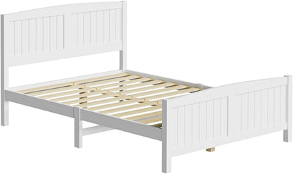 Oikiture Double Bed Frame with Headboards and Footboards Pine Wood Bed Frame Platform Bed, White