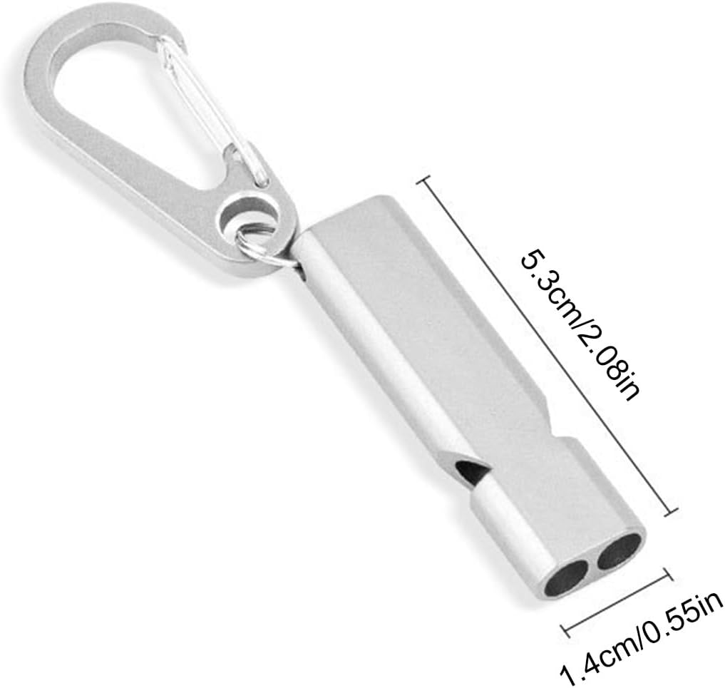 Survival Whistle, Safety Signal Tool, Camping Accessory, 120dB Double Tube Design, Lightweight Aluminum Build, 2-Pack, Thing For Hiking And Urgency Use, 2.09x0.55in