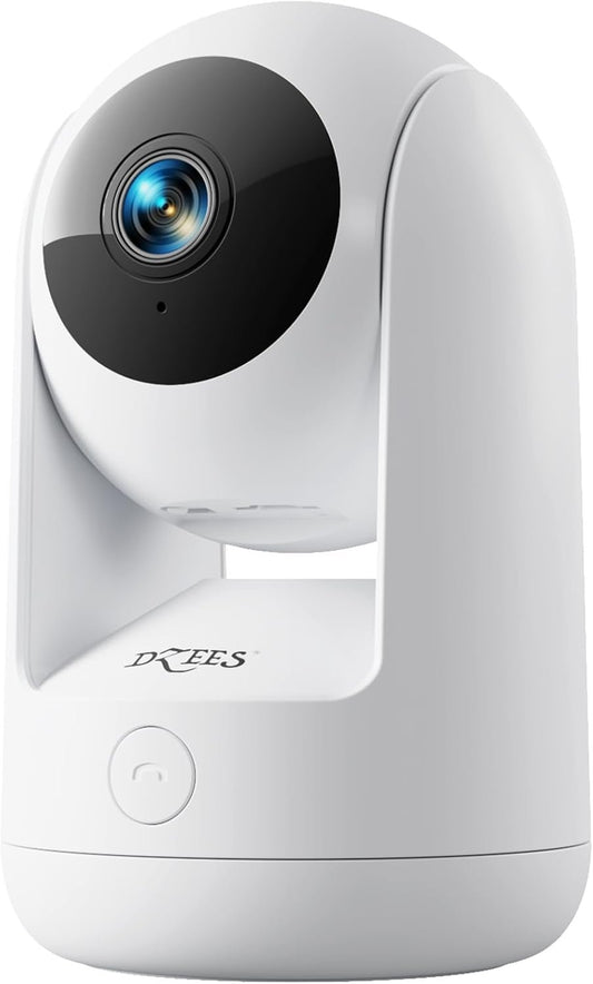 Dzees Pet Camera Indoor Security Camera No Subscription, 2K 360Â° WiFi Camera, Wired Dog Pet Camera with Phone App, MagicPix Night Vision, Calls, 2-Way Audio, 24/7, Motion Tracking, Privacy, 2.4Ghz