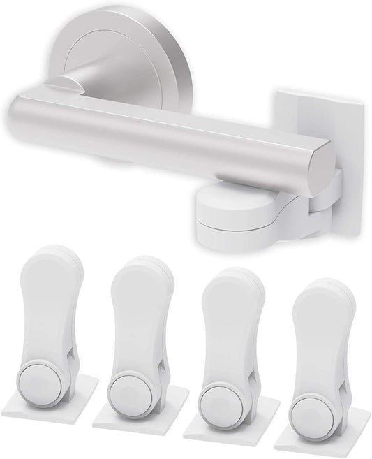 Leyatry Child Safety Locks for Doors. Baby Proof Door Handle Lever, Toddler Lever Locks,3M Adhesive no Tools Need or Drill (White, 4 Pack)