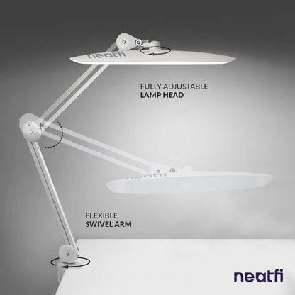 Neatfi XL 2,200 Lumens LED Task Lamp with Clamp, 24W Super Bright Desk Lamp, 50CM Wide Lamp, 4 Level Brightness, Dimmable, Eye-Caring LED Lamp, 117 Pcs SMD LED (Non-CCT with Clamp, White)