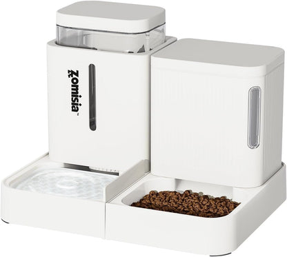 ZOMISIA Gravity Cat Feeder and Water Dispenser, 2 in 1 Automatic Cat Feeder with 180 Degree Rotatable, 2 Pack Large Capacity Self Feeding for Small Medium Dog Puppy Kitten, White, 0.8 Gallon x 2