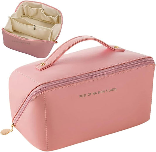 SJBAUTYO 1pcs Cosmetic Bag for Travel, Women's Soft PU Leather Cosmetic Bag, Large Capacity Travel Cosmetic Bag, Organizer Toiletry Bag, Travel Makeup…, pink