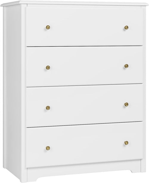 HOCSOK Chest of Drawers, Bedside Table with 4 Drawers, Multi-purpose Modern Design Wooden Cabinet for Bedroom, Hallway, Living Room, White, 74 x 40 x 94 cm