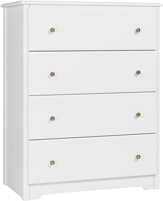 HOCSOK Chest of Drawers, Bedside Table with 4 Drawers, Multi-purpose Modern Design Wooden Cabinet for Bedroom, Hallway, Living Room, White, 74 x 40 x 94 cm