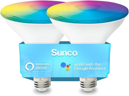 Sunco PAR38 Alexa Compatible Smart LED Bulbs, WiFi Color Changing Outdoor Flood Light, 13W, RGB Tunable White CCT, Dimmable, with Amazon Alexa & Google Assistant, No Hub Required 2 Pack
