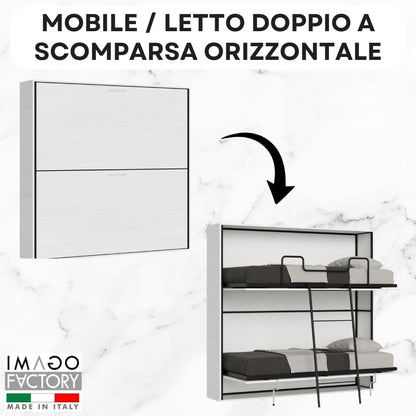 IMAGO FACTORY Kendo Double – Folding Single Bed with 2 Concealed Beds (L.200 P.106 H.191) Horizontal Fold-Out Bed 100% Made in Italy (Mattresses Not Included, Ash White)
