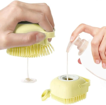 Dog Bath Brush - Dog Grooming Supplies, Puppy Essentials, Dog Grooming Pet Brush, Dog Bath Scrubber, Silicone Scrubber, Dog Care - Puppy Shampoo & Dog Comb, Dog Accessories, Dog Supplies for Dog Wash (Yellow)