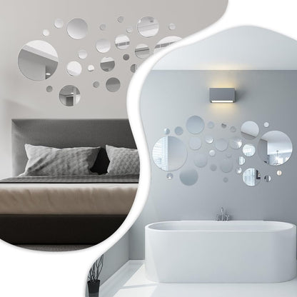 32 Pcs Acrylic Mirror Round Wall Stickers, Removable Wall Decal Mirror Set, Bathroom Wall Sticker Art, Circle Ceiling Mirrors for Bedroom, Home, Living Room, Sofa TV Background Decor (Large)