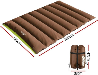 Weisshorn Sleeping Bag, Double Camping Bags 3 Season Warm Portable Water Resistant Lightweight Thermal Outdoor Gear Tent for Hiking Travel Backpacking, Adjustable Strap Compression Sack Brown
