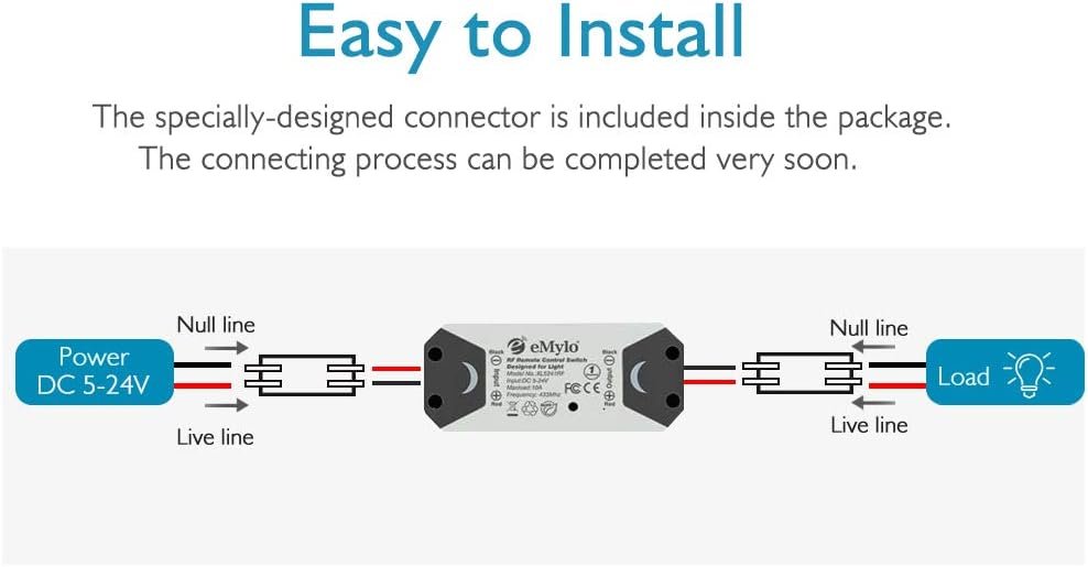 eMylo Smart Wireless Relay Switch DC 12V RF Relay Module One 1-Channel Remote Control Switch 5V-24V RF Switch Home Automation 433Mhz with Two Transmitters 1 Pack