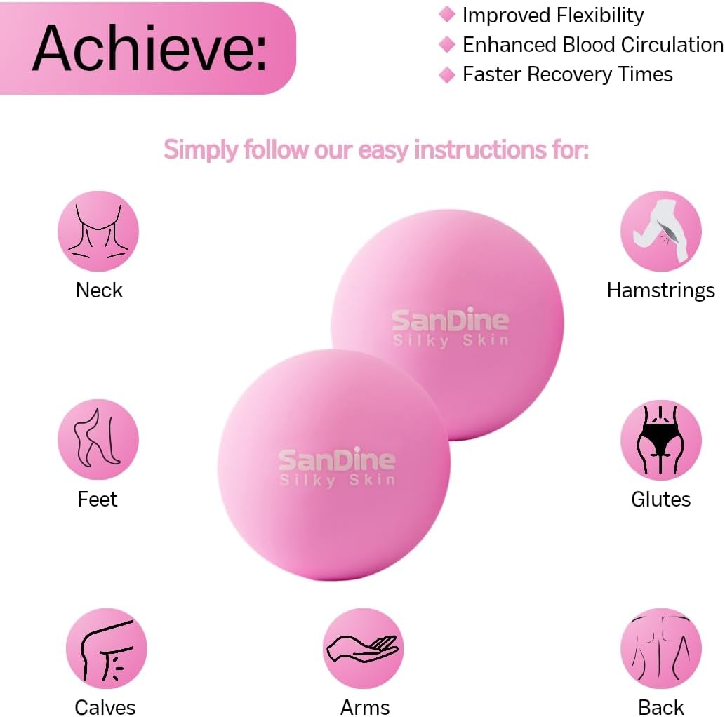 Lacrosse Massage Balls for Deep Tissue Massage - Release Tension Relieve Muscle Soreness Enhance Mobility - Ideal for Myofascial Release Trigger Point Therapy - 2Pack Yoga Balls by Sandine (Pink)