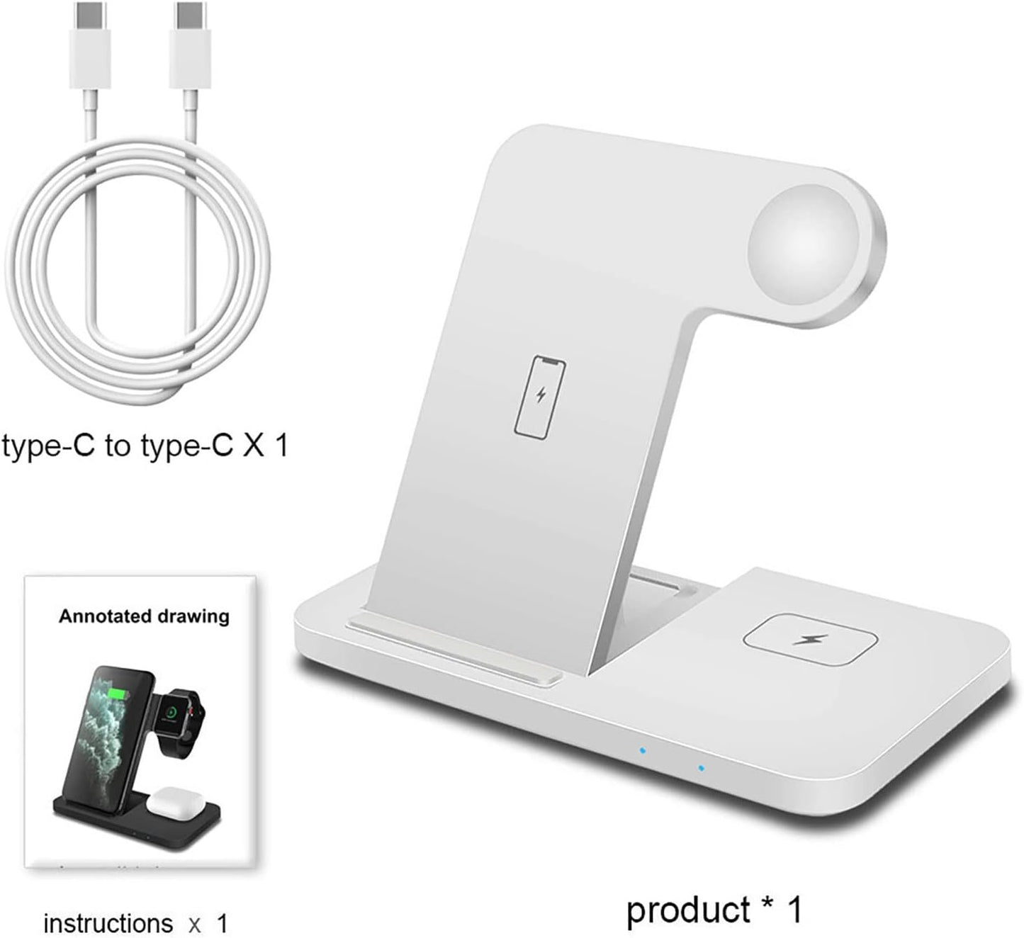 Wireless Charger 3 in 1 Wireless Charging Station Compatible with Apple Watch/iPhone/Airpods,iPhone 16 15 14 13 12 11(Pro,Pro Max)/XS/XR/X/16 (Plus)/Galaxy S Note,iWatch 10/Ultra 2/9/8/7/6/SE/5/4/3/2