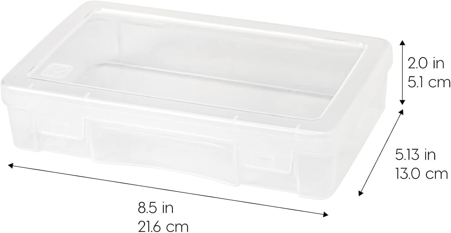 IRIS USA Plastic Pencil Box, Clear Pencil Case Stackable Storage Organizer Container with Latching Lid, 10-Pack, Satchel Case for Pencil Markers Tools Art and Craft Storage Supply Organizer, Clear