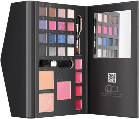 Deborah Milano Women's Cosmetic Bag Gift Set Make Up Book Volume 2 Cool Tones, Includes Palette of Eyeshadows, Gloss, Lipsticks and Face Powders in Various Finishes and Colours, FSC Paper