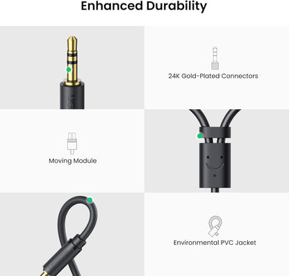 UGREEN 3.5mm Male to 2 RCA Female Jack Stereo Audio Cable Y Adapter Gold Plated Red and White to Headphone Cord Compatible with iPhone iPod iPad MP3 TV DVD Player DJ Controller Mixer Speaker, 0.8 Feet