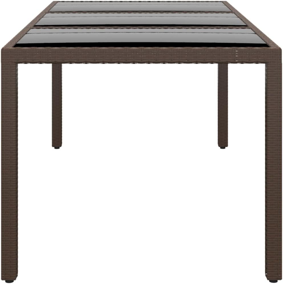 vidaXL Rectangular Brown Garden Table - 190x90x75 cm Outdoor Furniture with Poly Rattan and Tempered Glass Tabletop - Lightweight and Sturdy with Assembly Required