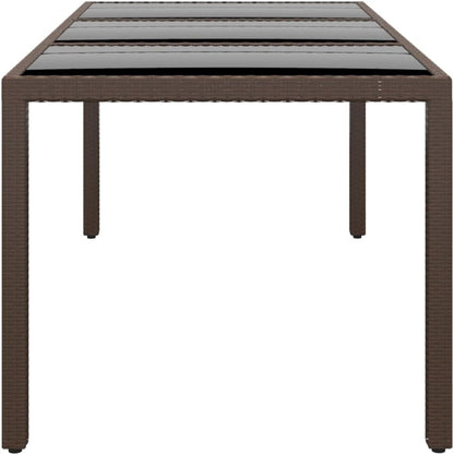 vidaXL Rectangular Brown Garden Table - 190x90x75 cm Outdoor Furniture with Poly Rattan and Tempered Glass Tabletop - Lightweight and Sturdy with Assembly Required