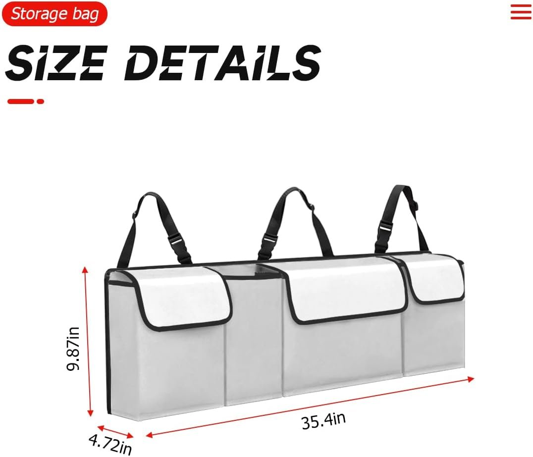 XINLIYA Car Trunk Organizer, Auto Waterproof Sturdy Backseat Hanging Large Storage Collapsible Cargo Bag with Anti-Slip Adjustable Strip&4 Pockets, Car Interior Accessories for Man Woman（White/Gray）