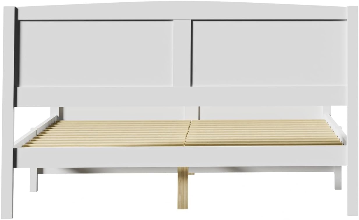 OIKITURE Queen Size Wooden Bed Frame Hampton-Style, Pinewood Bed Frame Platform with Bed Head and High Bed Leg - Compatible with Australian-Sized Mattresses, 211X161X94cm