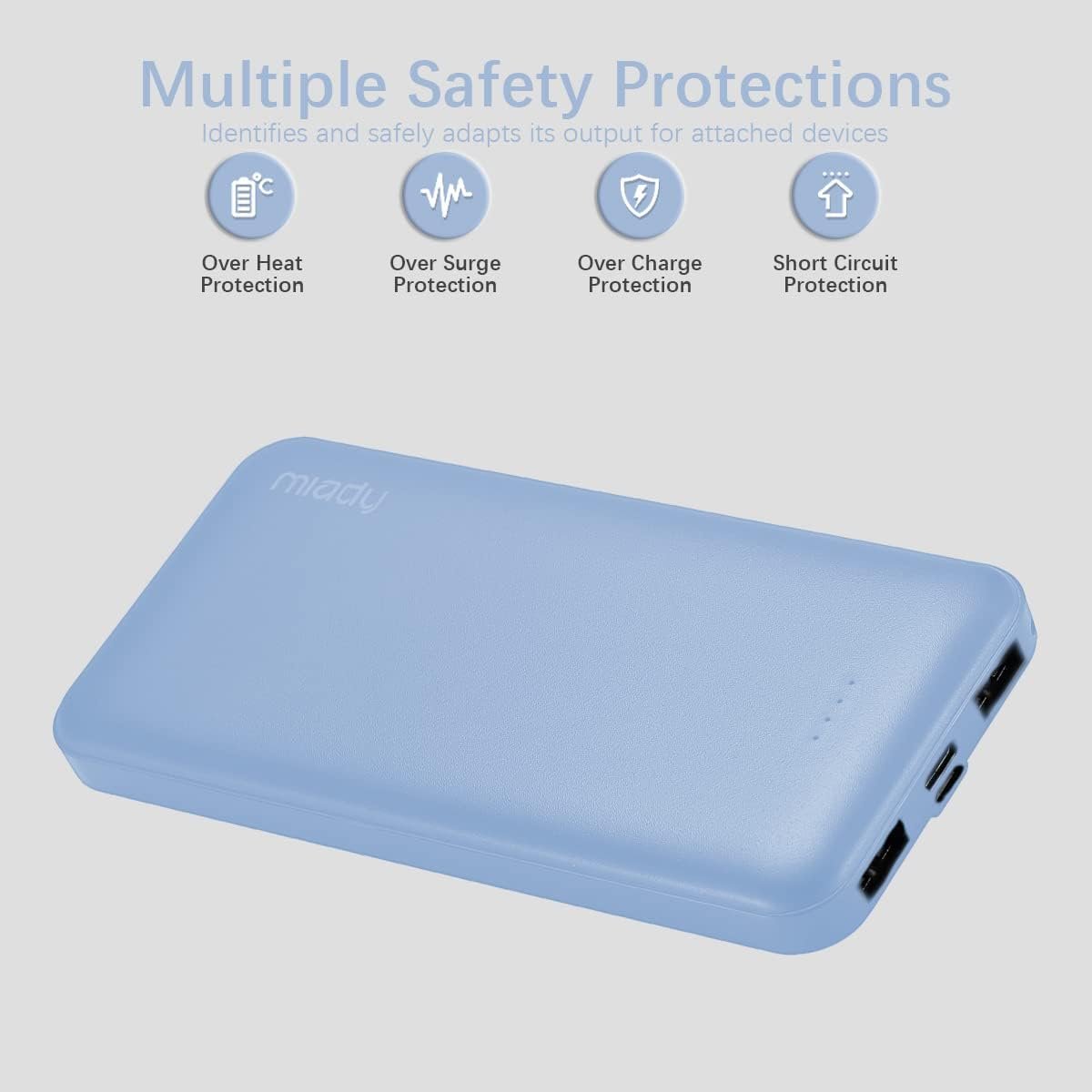 Miady 2-Pack 10000mAh Dual USB Portable Charger, USB-C Fast Charging Power Bank, Backup Battery Pack Compatible with iPhone 16/15/14/13 Galaxy S24/22 Google iPad Android etc (Blue+Pink)