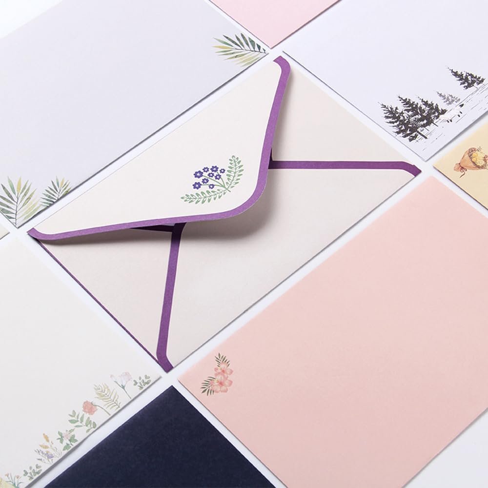 54 Pcs Stationary Papers and Envelopes Set RUIFUNETEK 36 Pcs Flower Lined Stationary Writing Paper with 18 Pcs Envelopes and 1 Sheets Round Sealing Sticker for Invitations Gifts, Thank You Cards