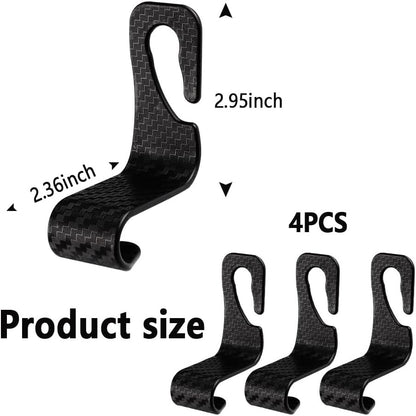 4PCS Headrest Hooks for Car,Cool Carbon Fibre Car Purse Holder Hook Multifunctional Car Phone Holder,Universal Car Interior Accessories Car Hooks for Seat (Carbon Fibre)