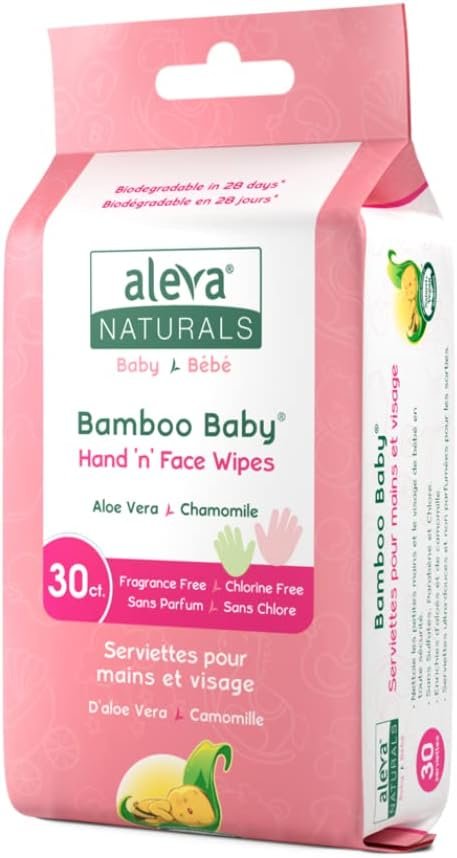 Aleva Naturals Bamboo Baby Hand and Face Wipes -Natural and Organic Ingredients, Cleans and Moisturizes, Extra Strong, and Ultra Soft - 30 count