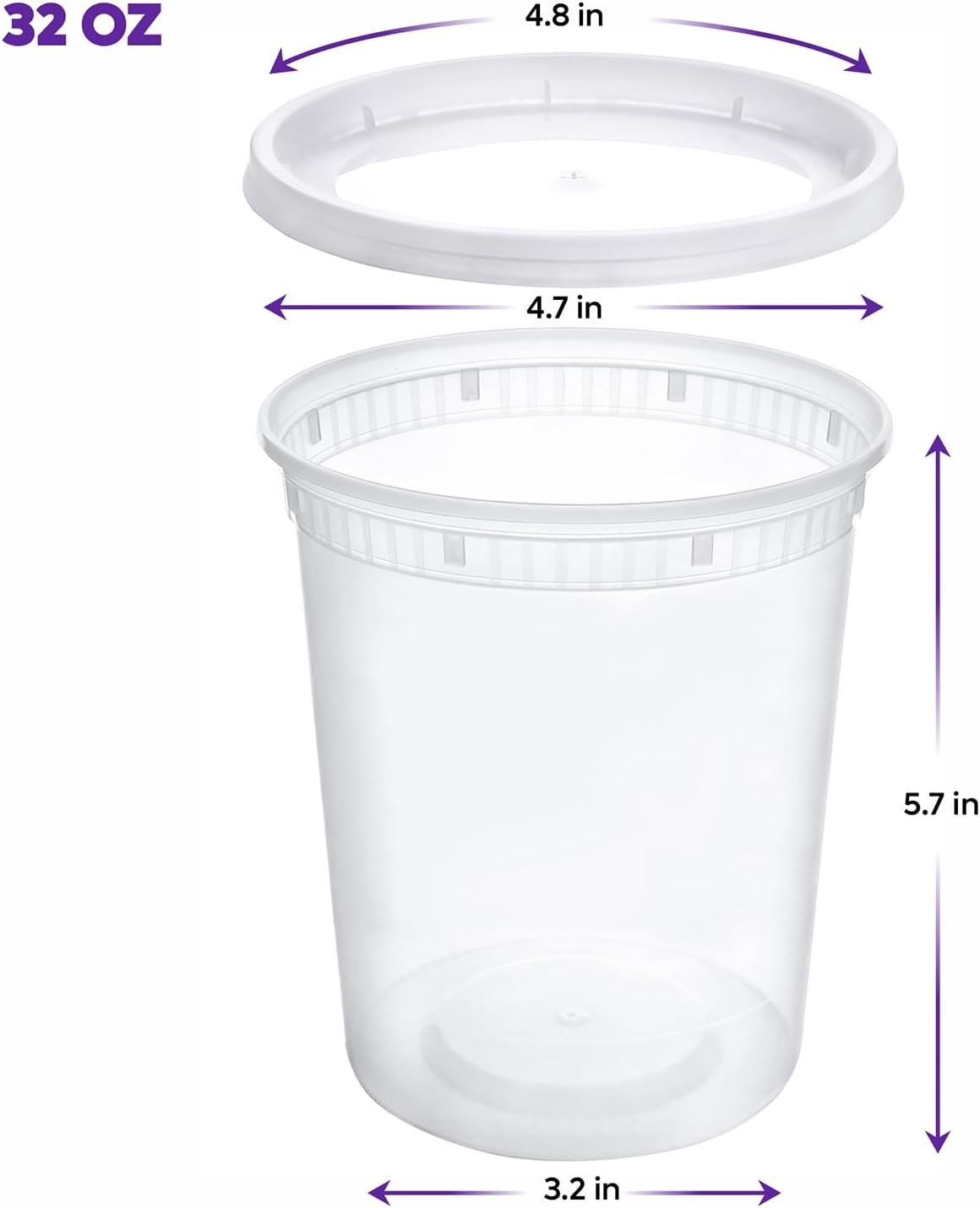 [24 Sets - 32 oz.] Plastic Deli Food Storage Containers with Airtight Lids