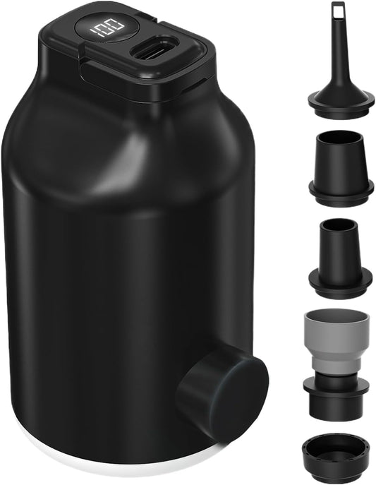Rechargeable Air Pump, Electric Inflatable Device, Portable LED Light Accessory, Five Nozzle Kit for Pool Camping Sleeping Bags, Travel Gear Inflation for Outdoor Use