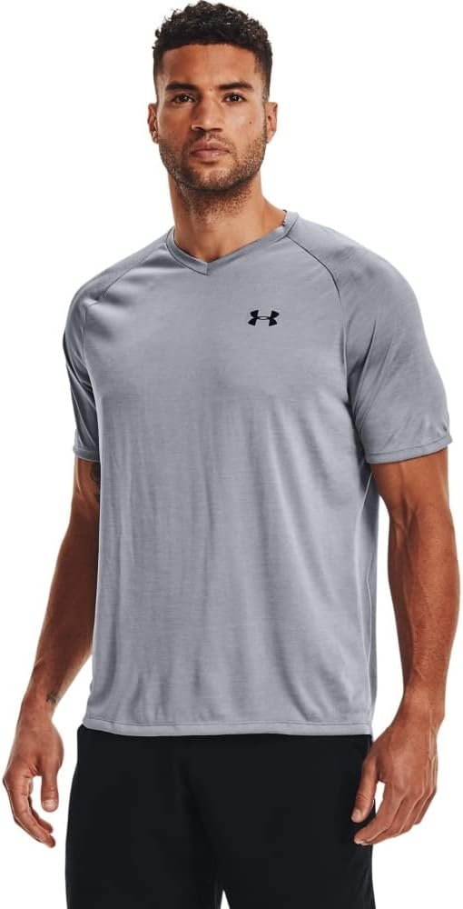 Under Armour Mens Tech 2.0 V-Neck Short-Sleeve T-Shirt, Steel (035)/Black, Medium