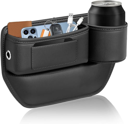 Car Seat Gap Filler Organizer With Cup Holder - Storage Box for Most Cars, SUV (Black, Passenger Side)
