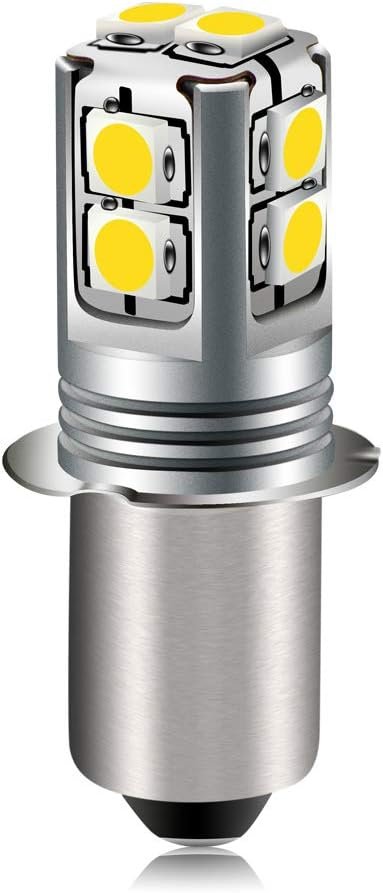 Ruiandsion Upgrade LED Flashlight Bulb 6-40 Volt P13.5S Base LED Bulb Warm White 4300K 6V 9V 12V 18V 19.2V 24V Replacement for Flashlight Torch Lantern Work Lights,Non-Polarity