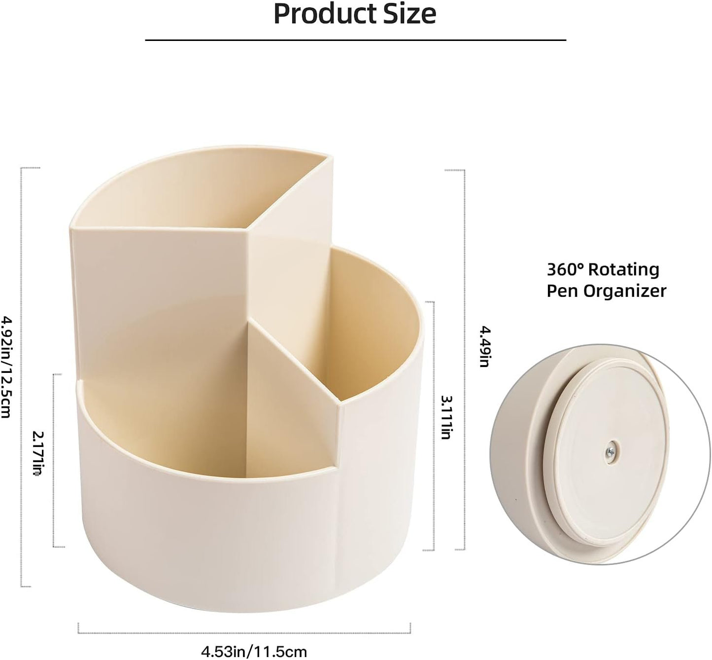 Desk Pencil Pen Holder, 3 Slots 360-Degree Spinning Organizers, Desktop Storage Stationery Supplies, Cute Cup Pot for Office, School, Art Supply, Kids - White