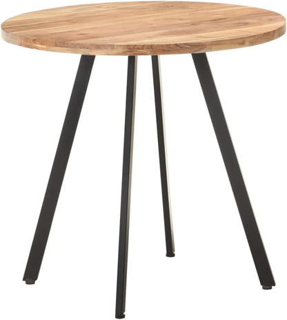 'vidaXL Solid Acacia Wood Dining Table with Iron Legs - Round Kitchen Table with Natural Finish - 80 cm Diameter - Industrial Style