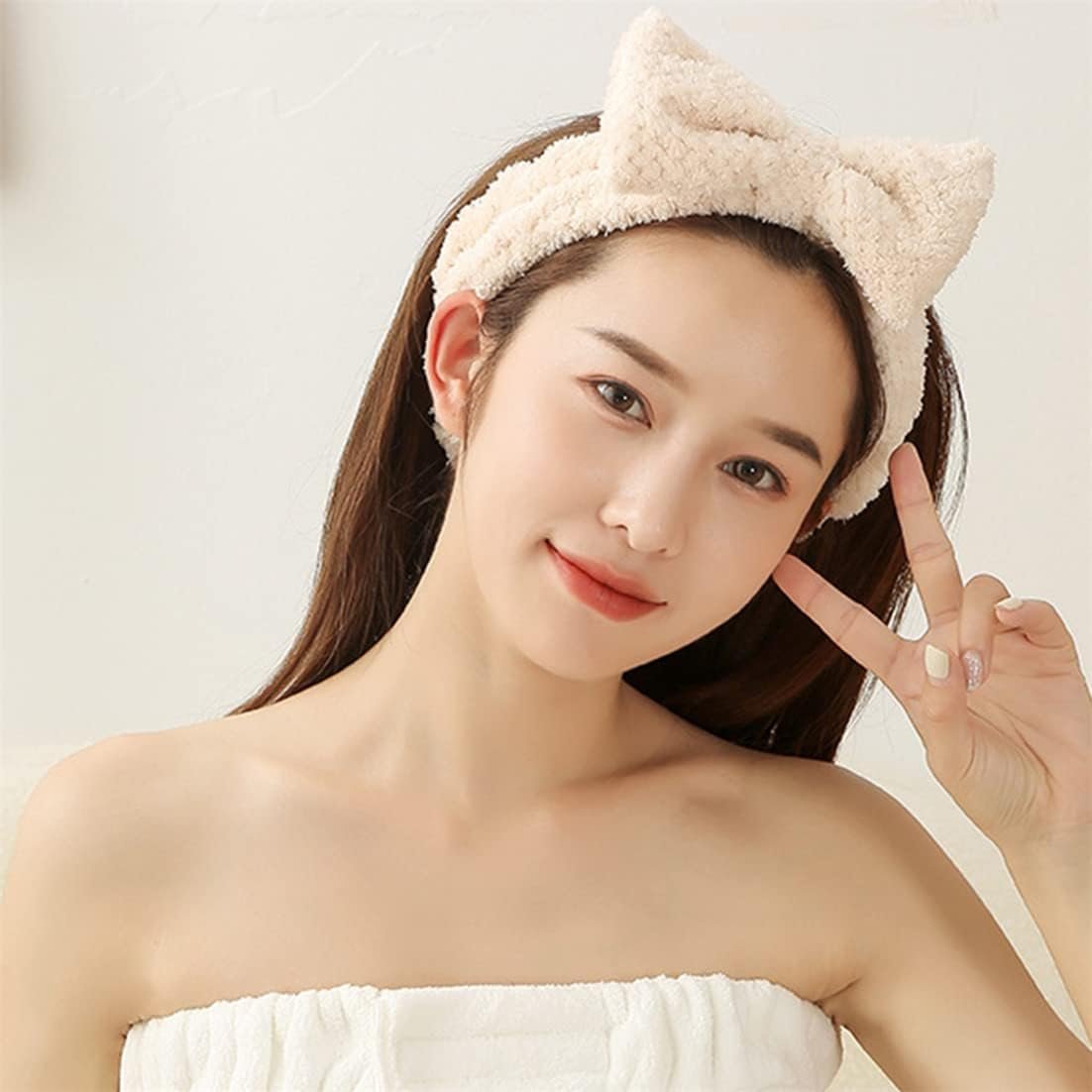 Spa Headband Facial Makeup Hairband Bowknot Head Wrap Coral Fleece Headbands for Washing Face Mask Shower 2PCS