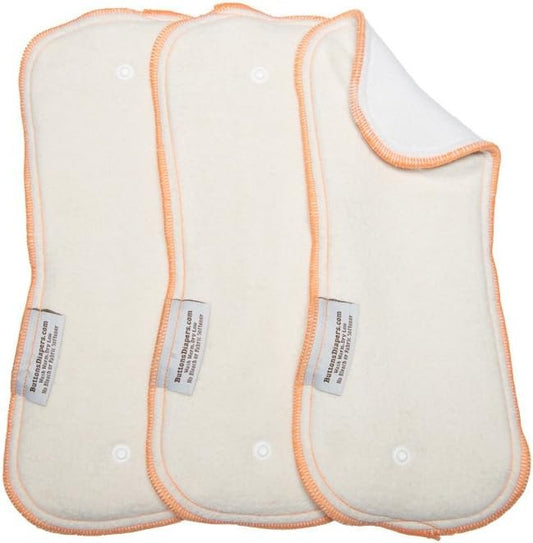 (Small) - Buttons Hemp/Organic Cotton Nappy Inserts - Daytime - 3 Pack (Small)