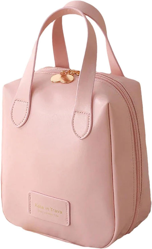 Toiletry Bag | Toiletry Bag for Women | Large PU Leather Organizer - Toiletry Bag with 2 Compartments and 6 Pockets - Water-Resistant Portable Hygiene Bag for Makeup - Travel Companion, Pink