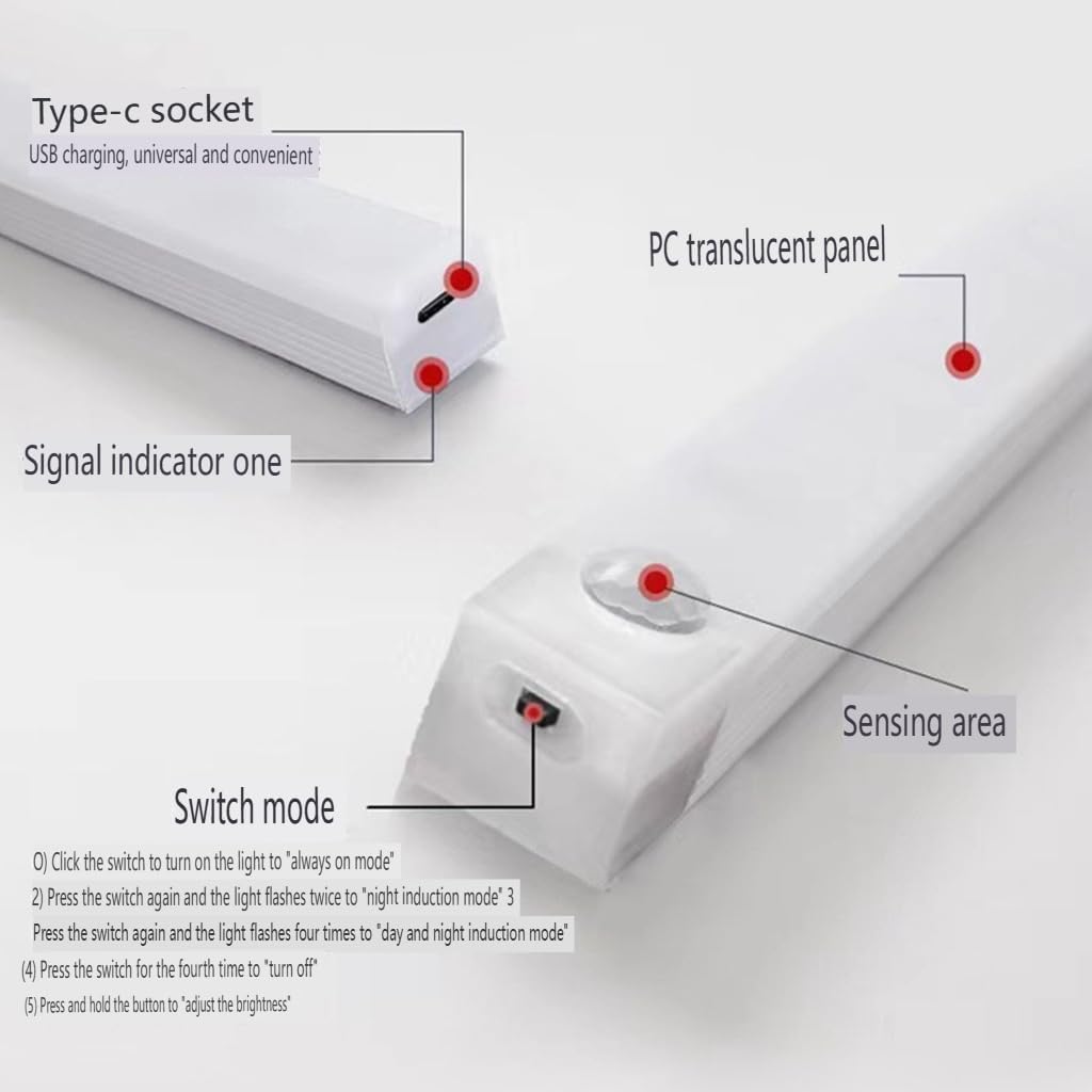 ZANWANXIN Punch-Free Smart Sensor Magnetic Rechargeable Led Lights, Undercounter LED Lights for Kitchen, Under Cabinet Bedroom Stair Lighting Wireless Indoor, Wireless Cabinet Lighting (White Light-2)