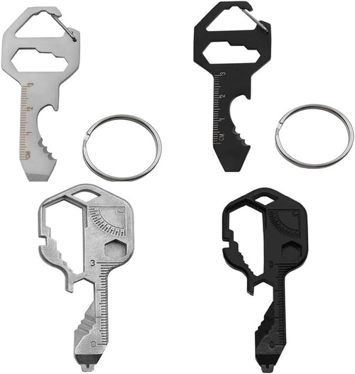 4 PCS Shaped Pocket Tool, 2 PCS 8-in-1 and 2 PCS 24-in-1 Multi-Tool Ultra Thin, Stainless Steel Key Shaped Pocket Tool for Your Keychain, Bottle Opener, Drill Drive, Screwdriver, Wrench, Ruler Etc