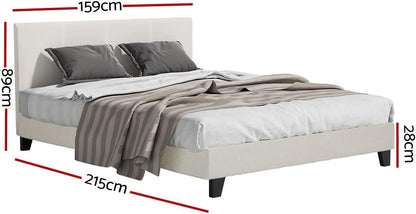 Artiss Queen Bed Frame Platform Wooden Headboard Beds Base Frames Bedroom Room Decor Home Furniture, Upholstered with White Boucle Fabric + Foam + Wood, Modern Design